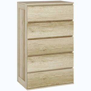 Imagine HOMCOM Comodă 5 sertare mobilier de depozitare design minimalist 60 x 38 x 100 cm lemn natural | Aosom Romania