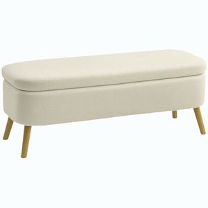 Imagine HOMCOM Banca de Depozitare de 65L din Material Teddy și Lemn, 120x42x45 cm, Bej | Aosom Romania