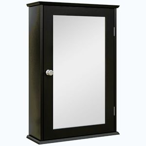 Imagine kleankin Mobilier de Baie Dulap Suspendat cu Oglindă 41x14x60cm Negru | Aosom Romania