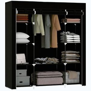 Imagine HOMCOM Dulap de depozitare penderie din material textil pliabil cu bara de suspendare si rafturi, 150 x 43 x 162, 5 cm, negru | Aosom Romania
