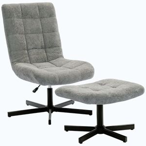 Imagine HOMCOM Scaun reclinabil pe 4 niveluri cu otoman separat în efect de catifea, 66x80x93-104 cm, Gri | Aosom Romania