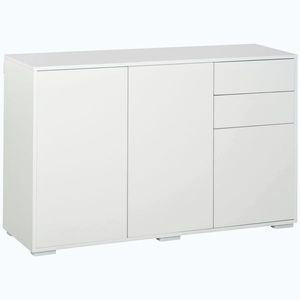 Imagine HOMCOM Bufet de depozitare 2 sertare glisante 3 uși poliță reglabilă panouri aglomerate 117 x 36 x 74 cm alb | Aosom Romania