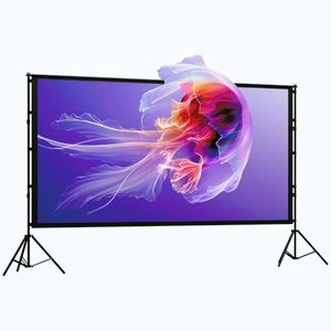 Imagine HOMCOM Ecran de Proiecție 120" 4K/8K HD Format 16: 9 cu 2 Trepiede Pliabile, Ecran Portabil cu Față Dublă, Unghi Larg de 160°, pentru Cinema Acasă sau Exterior, Alb | Aosom Romania
