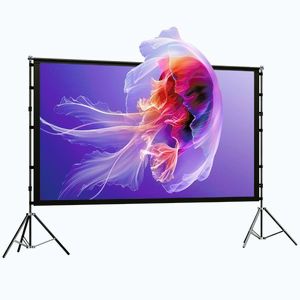 Imagine HOMCOM Ecran pentru Proiector de 100" 4K/8K HD, Format 16: 9 cu 2 Trepiede Pliabile, Proiecție dublă, Unghi Larg de 160°, pentru Acasă, Cinema, Exterior, Alb | Aosom Romania