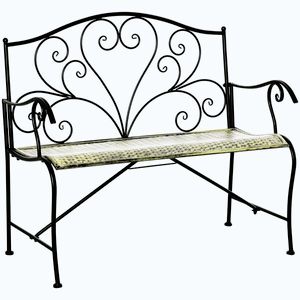 Imagine Banca Metal Gradina Outsunny, banca gradina din Fier Stil Vintage 2 Locuri Negru | Aosom Romania