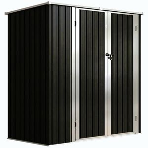 Imagine Outsunny Șopron Metalic Exterior pentru Grădină 1, 37 m² 163x89x163 cm cu Acoperiș Înclinat, Uși cu Bolt și Mănuși, Gri | Aosom Romania