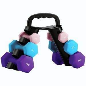 Imagine SPORTNOW Set de gantere hexagonale, gantere pentru antrenament, 2 x 1 kg, 2 x 3 kg, 2 x 5 kg, cu suport convertibil pentru gantere | Aosom Romania