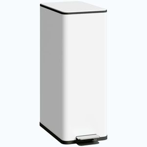 Imagine HOMCOM Coș de gunoi 20 L, capac soft-close, compartiment pentru deodorant, rezistent la amprente, oțel inoxidabil, Alb | Aosom Romania