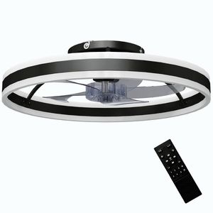 Imagine HOMCOM Ventilator de tavan cu lumină LED 6 viteze Motor reversibil și control la distanță Putere 45 W Ø50x13, 5 cm Negru | Aosom Romania