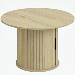 Imagine HOMCOM Măsuță de cafea rotundă Ø80 cm, cu spațiu de depozitare, bază tip coloană cu șipci, lemn natural | Aosom Romania