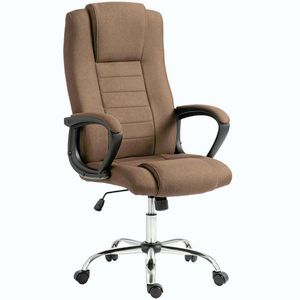 Imagine Vinsetto Scaun de Birou Ergonomic Inclinabil și Rotativ în Țesătură cu Aspect de In cu Tetieră, Maro | Aosom Romania