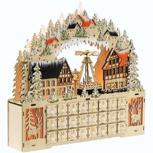 Imagine HOMCOM Calendar Advent, sat de Crăciun, 18 LED, 24 sertărașe, reutilizabil, 45 x 9 x 42, 5 cm | Aosom Romania