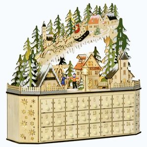 Imagine HOMCOM Calendar de Advent Decorațiune de Crăciun, 24 sertare, lumini LED, 39 cm x 9 cm x 42 cm, Alb + Verde | Aosom Romania