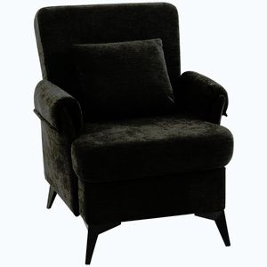 Imagine HOMCOM Fotoliu Relax Canapea individuală din chenille Fotoliu modern pentru living Şezut lat şi pernă groasă Pernă lombară Negru | Aosom Romania