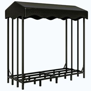 Imagine Outsunny Suport pentru lemne cu husă pentru exterior cu structură întărită, impermeabil 143x70x145 cm, Negru | Aosom Romania