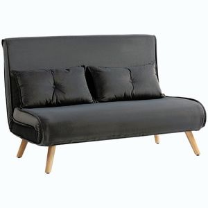 Imagine HOMCOM Canapea de dormit de 2 locuri, canapea pat, canapea transformabilă în pat, spătar reglabil, material textil, cadru metalic, Gri | Aosom Romania