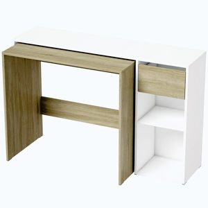 Imagine HOMCOM Set 2 birouri gigogne pentru calculator, 80/117 cm, cu sertar și etajere deschise, alb și stejar | Aosom Romania