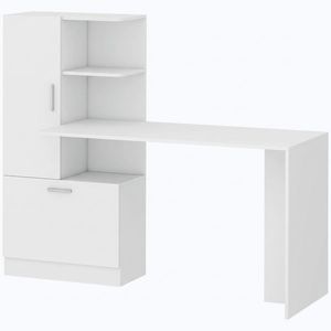 Imagine HOMCOM Birou pentru calculator cu bibliotecă și dulap, 150 cm, alb | Aosom Romania