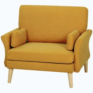Imagine HOMCOM Fotoliu tapițat catifelat, scaun accent supradimensionat cu picioare din lemn, fotoliu de lectură pentru living și dormitor, Gelb | Aosom Romania