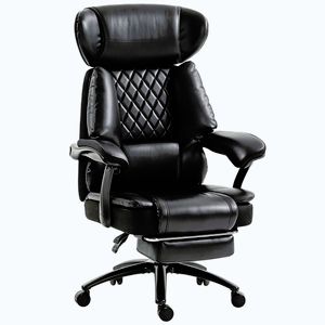 Imagine HOMCOM Scaun de Birou pentru Persoane Mari, Scaun de Conducere Ergonomic din PU 225 Kg, Tetieră Reglabilă, Negru | Aosom Romania