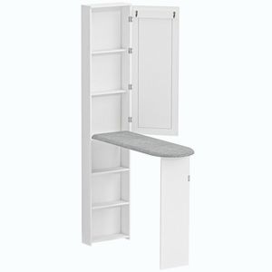 Imagine HOMCOM Dulap pliabil pentru masă de călcat cu ușă rafturi interne oglindă Economisitor de spațiu Masă de călcat pentru îngrijirea rufelor 106x35x174 cm Alb | Aosom Romania