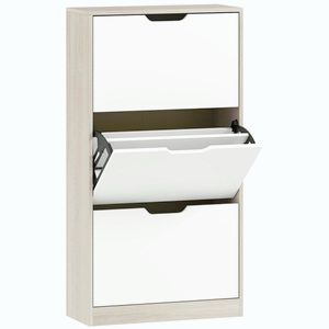Imagine HOMCOM Dulap pentru Pantofi Economizor de Spațiu 3 Sertare Culoare Lemn E Alb | Aosom Romania