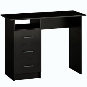 Imagine HOMCOM Birou Modern din Lemn cu 3 Sertare și Raft Deschis, 100x40x75 cm, Negru și Maro | Aosom Romania