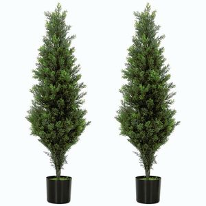 Imagine HOMCOM Set 2 plante artificiale de chiparos, 90 cm, pentru interior și exterior, cu ghiveci, 564 frunze, verde | Aosom Romania