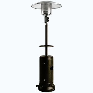 Imagine Outsunny Încălzitor de terasă cu gaz 13 kW, cu roți și măsuță, maro | Aosom Romania