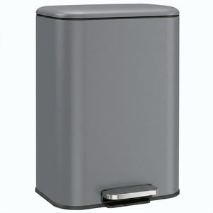 Imagine HOMCOM Coș de gunoi dreptunghiular cu pedală 30L, cu găleată interioară detașabilă, închidere silențioasă, mâner, gri închis | Aosom Romania