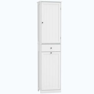 Imagine HOMCOM Dulap de baie tip coloană 180 cm cu coș de rufe rabatabil, alb | Aosom Romania