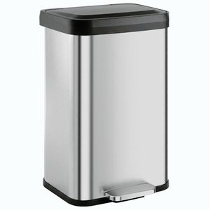 Imagine HOMCOM Coș de Gunoi Dreptunghiular cu Pedală 50 L din Oțel Inoxidabil, cu Închidere Amortizată și Compartiment pentru Odorizant, Argintiu | Aosom Romania
