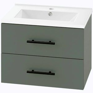 Imagine HOMCOM Dulap pentru Baie cu Lavoar din Ceramică, 2 Sertare, 61 x 40 x 48 cm, Verde | Aosom Romania