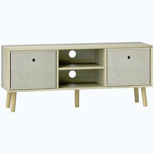 Imagine HOMCOM Comodă TV pentru TV de până la 50", cu 2 sertare detașabile și 2 rafturi deschise, 110x29x46, 5 cm, aspect lemn și bej | Aosom Romania