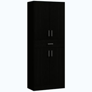 Imagine HOMCOM Dulap Bucătărie Înalt cu 4 Uși, Sertar Mare, Polițe Reglabile, 70, 8 x 34 x 180 Cm, Negru | Aosom Romania