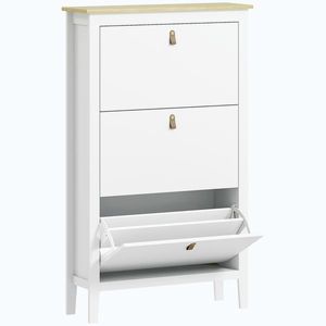 Imagine HOMCOM Pantofar Slim cu 3 sertare, pentru 21 perechi de încălțăminte, mărimea EU44 și rafturi reglabile, 80x24x131 cm, alb | Aosom Romania