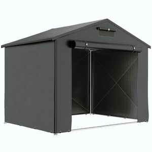 Imagine Outsunny Cort-garaj 2, 5 x 1, 8 m, rezistent la apă, cort-garaj cu ușă cu fermoar rulabil, ferestre de ventilație, gri închis | Aosom Romania