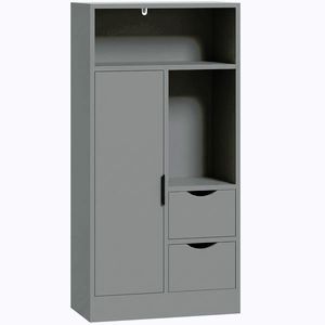 Imagine HOMCOM Mobilier pentru baie, dulap de depozitare îngust cu 2 sertare, compartimente deschise, 50x25x100cm, gri | Aosom Romania