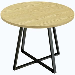 Imagine HOMCOM Masă rotundă pentru 4 persoane Masă rotundă de bucătărie Cadru din oțel 100 cm Lemn natural Negru | Aosom Romania