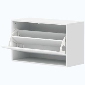 Imagine HOMCOM Pantofar Slim cu Dublă Rabatare, Montare pe Perete, Alb | Aosom Romania