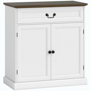Imagine HOMCOM Bufet pentru living, mobilier de depozitare cu 2 uși, sertar silențios, raft reglabil, 80x40x85cm, alb și maro | Aosom Romania