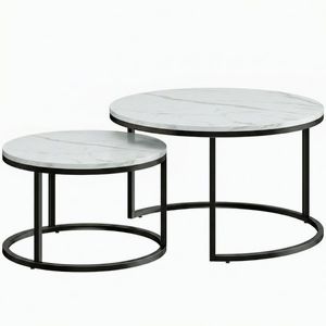 Imagine HOMCOM Set de 2 mese de cafea gigogne empilabile design industrial picioare din metal alb | Aosom Romania