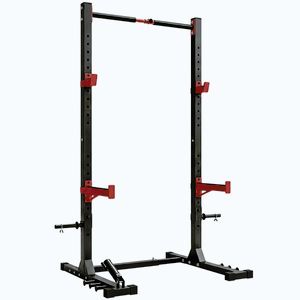 Imagine SPORTNOW Rack pentru Genuflexiuni cu Bară Tracțiuni, Lățime Reglabilă, Suport Discuri, Oțel, 500 kg, Roșu | Aosom Romania