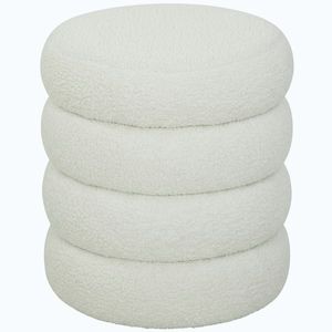 Imagine HOMCOM Taburet, rotund, Teddy-fleece, până la 120 kg, Φ40x45H cm, Alb | Aosom Romania