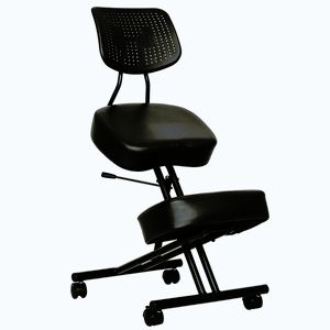Imagine HOMCOM Scaun ergonomic tip genunchi cu spătar, șezut genunchi reglabil din PU pe roți, negru | Aosom Romania