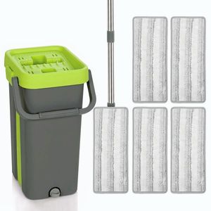 Imagine HOMCOM Set Mop și Găleată cu 2 Compartimente și Storcător, 5 Lavete de Rezervă din Microfibră, Gri Închis | Aosom Romania