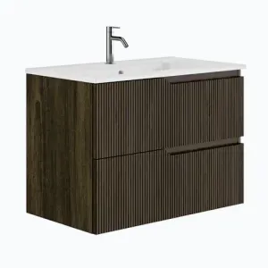 Imagine Set Mobilier si Lavoar suspendat Gala Canaletto 2 sertare 80 cm finisaj nuc negru